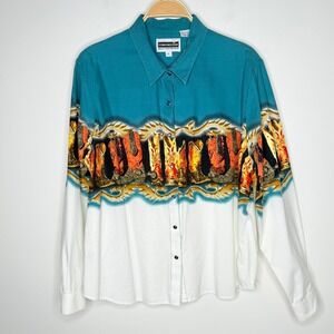Panhandle Slim Quality Western Wear Womens XL Boots Cowboy Print Button Up Shirt